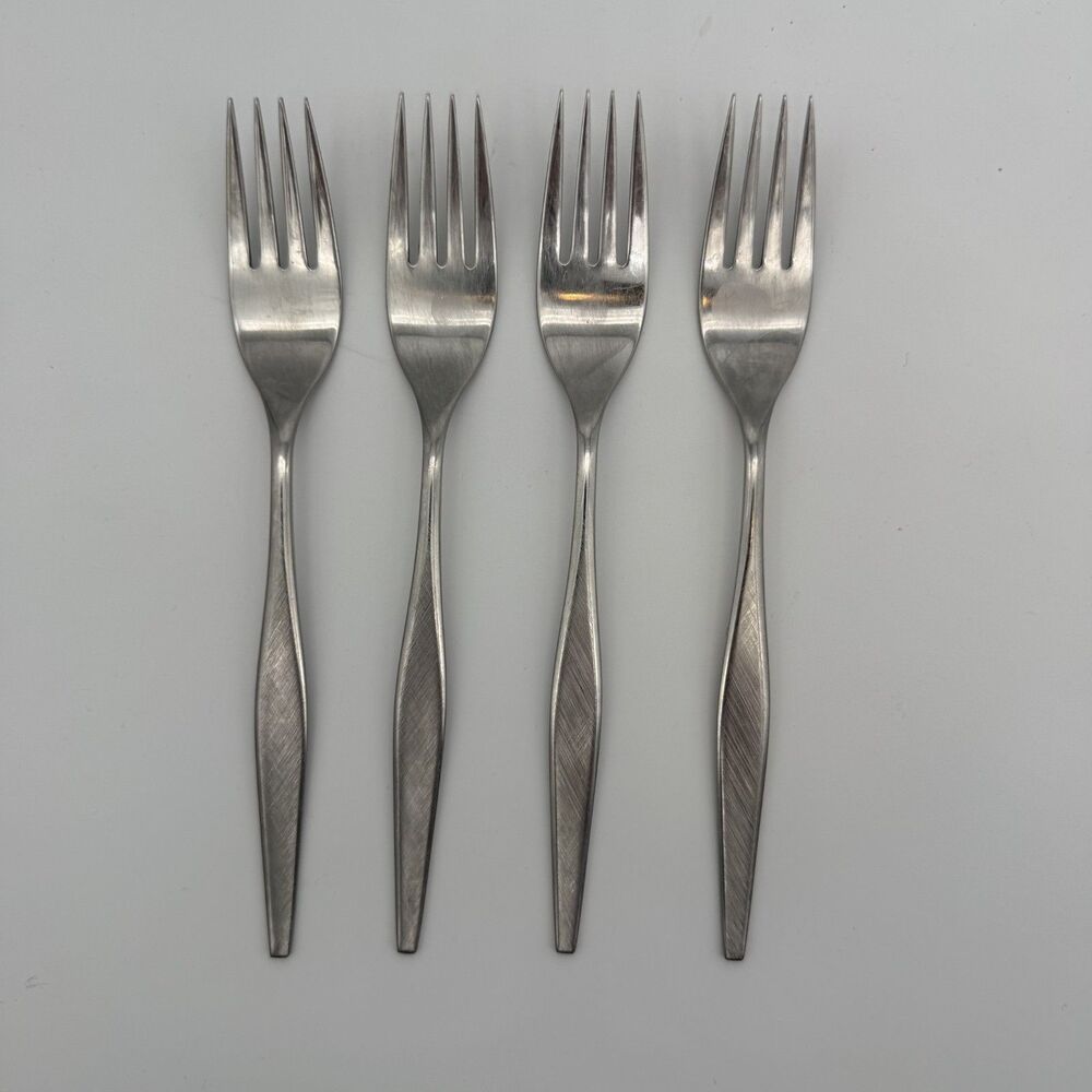 Lot of 4 WM ROGERS Oneida WINDRIFT Burnished Dinner Forks 7-1/4”